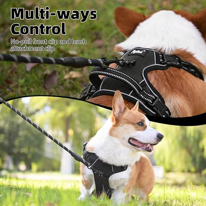 PUPTECK No Pull Dog Harness Medium Sized, Adjustable Reflective Dog Harness with Handle Easy Control, Comfortable Soft Padded Pet Vest Harness for Medium Dogs, Black M