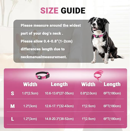 HDDTTZ AirTag Dog Collar and Leash, IP68 Waterproof Integrated with Reflective, Ultra-Durable, Comfortable Padded, Heavy Duty Dog Collars for Small Medium Large Dogs, S (10.6"-13.6"), Pink