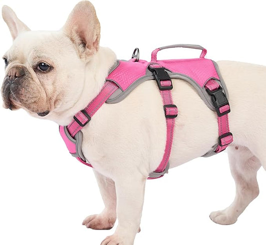 Huntboo Escape Proof Dog Harness, Escape Artist Harness, Reflective Dog Harness with Handle, Durable,Adjustable Vest for Small Medium Large Dogs Walking, Training, and Running Gear(Rose Red, M)