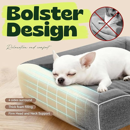 hush bone 24 Inch Orthopedic Dog Couch Bed for Small Dogs/Cats,Cooling Gel Memory Foam + Egg Crate Foam,Waterproof Removable Washable Cover,4-Sided Bolster,Non-Slip Bottom,Dark Grey
