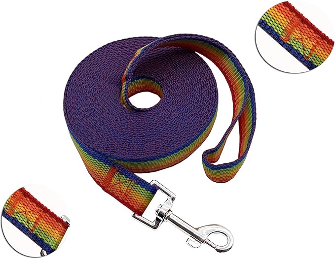 Nylon Training Dog Leash for Small Medium Large Dogs, 15ft 20ft 30ft 50ft Long Leash Dog/Puppy Lead for Obedience Recall Training, Camping (1" x 50ft, Rainbow)