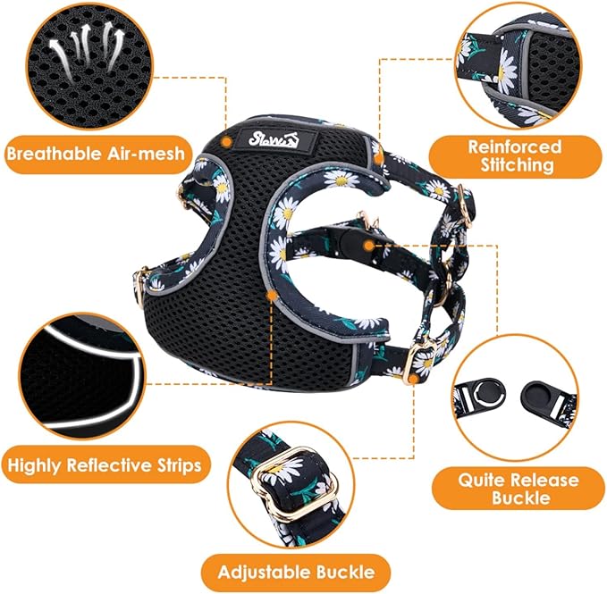 SlowTon Small Dog Harness - No Pull Dog Harness and Leash Set, Soft Mesh Lightweight Puppy Vest Harnesses, Adjustable Pet Harnesses for XXS XS Small Medium Easy Walk Hiking (Black, XS)