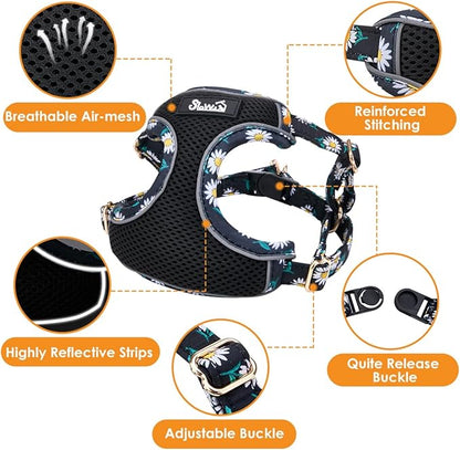 SlowTon Small Dog Harness - No Pull Dog Harness and Leash Set, Soft Mesh Lightweight Puppy Vest Harnesses, Adjustable Pet Harnesses for XXS XS Small Medium Easy Walk Hiking (Black, S)