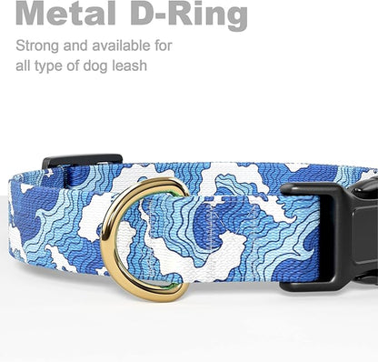 Rnivvi Dog Collar for Small Dogs, Cute Heavy Duty Adjustable Puppy Collar with Quick Release Buckle for Boy Girl & Female, Pet Accessories for Walking Running, S Length 3/4" Width, Japanese Style Wave