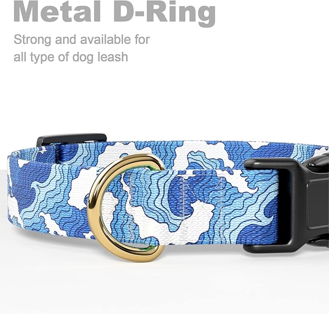 Rnivvi Dog Collar for Medium Dogs, Cute Heavy Duty Adjustable Puppy Collar with Quick Release Buckle for Boy Girl & Female, Pet Accessories for Walking Running, M Length 1" Width, Japanese Style Wave