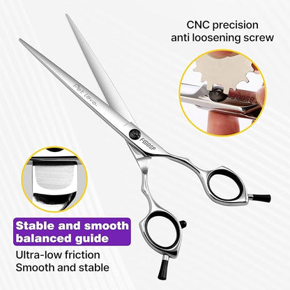 Straight Dog Grooming Scissors at Home 7 in Professional Dog Hair Scissor Japan 440C Trimming Dogs Pomeranian Pet Cat Shears Symmetric Handle Smooth Cutting Body Leg Hairs(7.0)