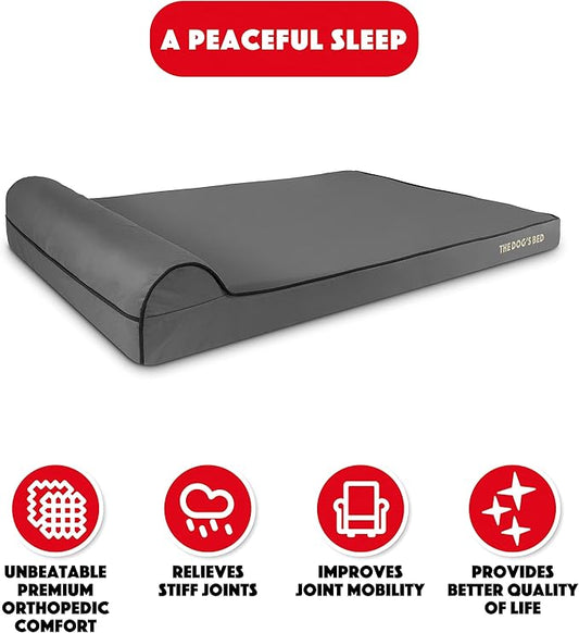 The Dog’s Bed Orthopedic Headrest Dog Bed XXL Grey/Black, Memory Foam, Pain Relief for Arthritis, Hip & Elbow Dysplasia, Post Surgery, Lameness, Waterproof Washable Cover, Veterinary Approved