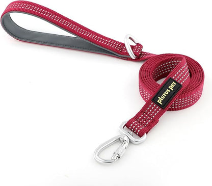 Plutus Pet Heavy Duty Dog Leash with Lockable Aluminum Carabiner, 4/6 Feet Long, Double-Sided Reflective Nylon, Padded Handle, for Puppy, Small, Medium and Large Dogs (Burgundy Red, 1" x 4')