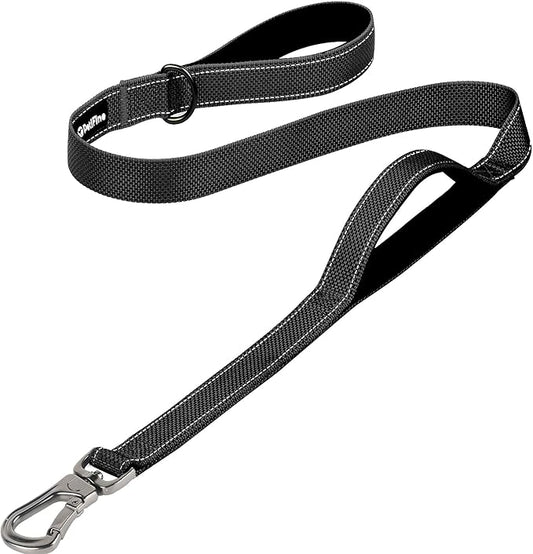 PetiFine 4FT Heavy Duty Dog Leash with Soft Padded Double Handle, Durable Strong Clasp Dog Leashes, Reflective Nylon Walking Lead for Large,Medium,Small Breed Dogs, Black
