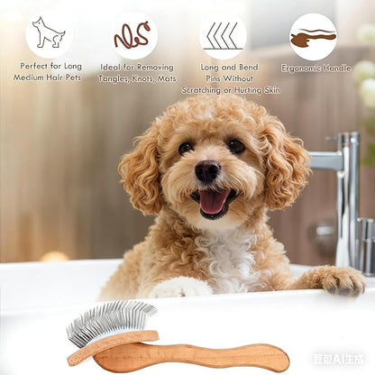 Slicker Brush for Dogs, Dog Grooming Supplies Long Pin Large Doodle Brush for Goldendoodles Poodles Bernedoodles, 3 Pcs Grooming Tools with Wooden Handle for Mats Tangles - Wood