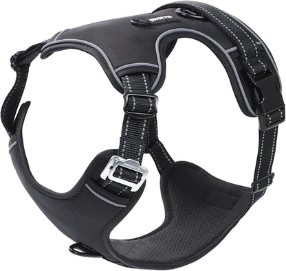 No Pull Dog Harness with 3 Snap Buckles,No Choke Front Lead pet Harness Reflective and Adjustable Soft Padded Vest for Small Medium Large Dog (Black, Small)