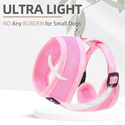 PUPTECK Soft Mesh Dog Harness and Leash Set Pet Puppy Cat Comfort Padded Vest No Pull Harnesses, Solid Pink, L