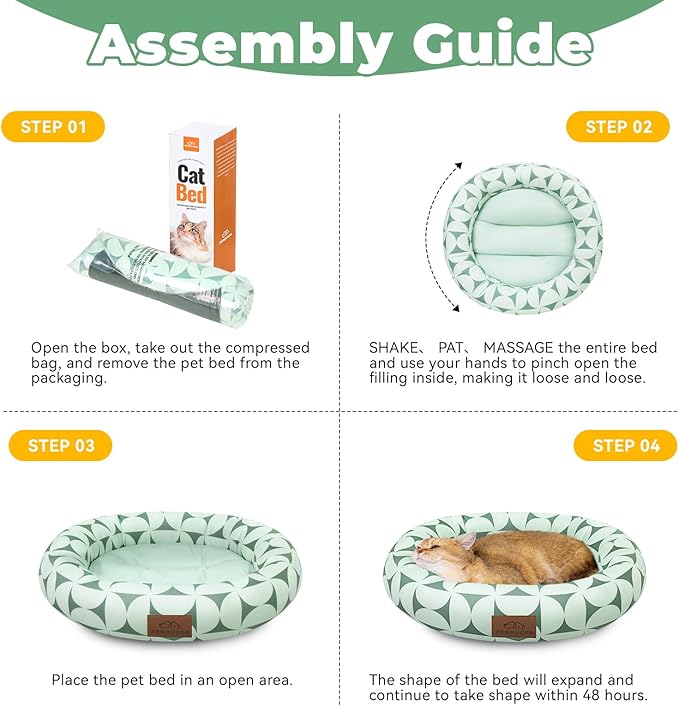 Zerbuger Cat Bed, 20In Dog Beds for Small Dogs, Calming Cat & Dog Beds for Indoor Pets, Pet Beds Comfortable Donut Round Ultra Soft (Green Pattern, 20.0" L x 20.0" W x 6.5" Th)