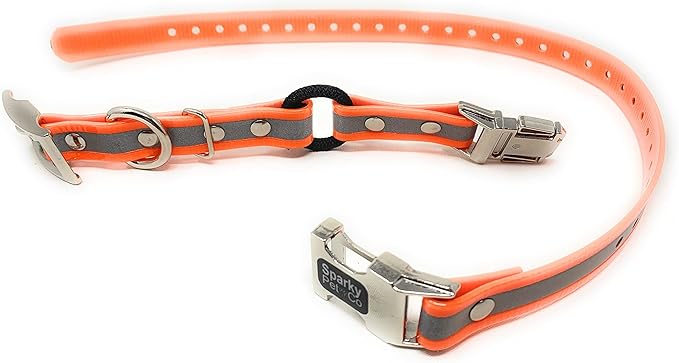 Sparky Pet Co -Zeus ECollar Replacement Strap - Bungee Loop Dog Collar Waterproof Biothane -Adjustable - Double Buckle - Quick Snap Metal Clasp - Invisible Fence Systems - 3/4" x 28" Orange Refl
