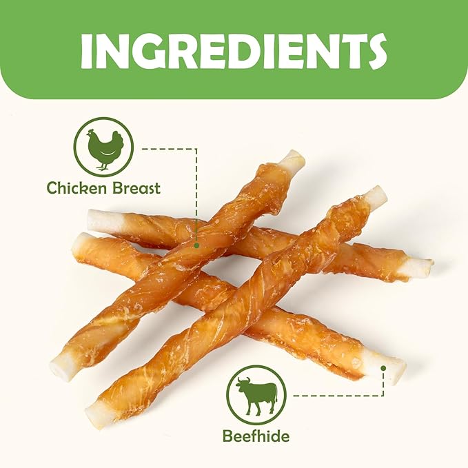 MON2SUN Dog Treats, 5 Inch Rawhide Twist Chicken Hide Sticks, Suitable for Puppy and Small Dogs, 5 Inch (Chicken, Pack of 75)