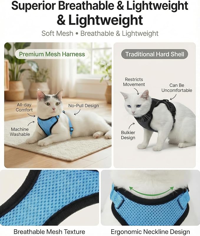 Luxelle 2 Pack Escape-Proof Cat Harness and Leash Set for Walking – Adjustable No Pull Soft Vest with Easy-Wear Buckle, Reflective Straps, Breathable Mesh – Outdoor Travel Harness for Cats & Kittens