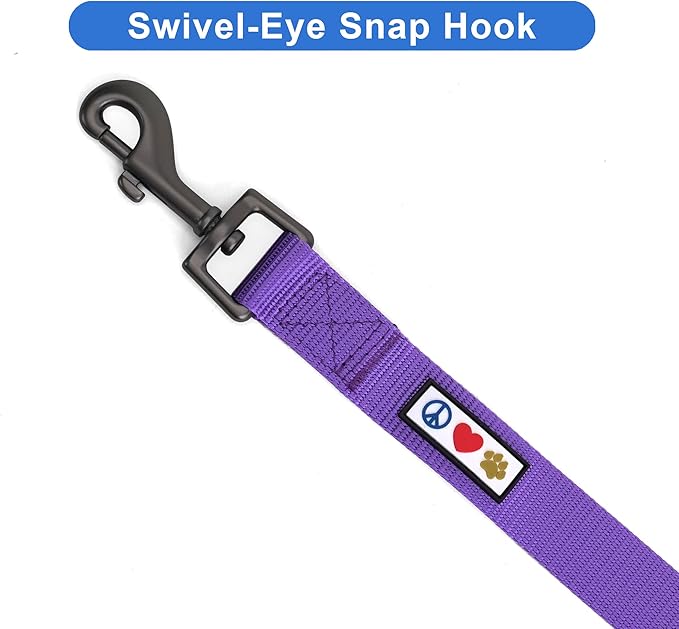 Pawtitas Solid 6 ft Purple Dog Leash M/L Custom Name and Phone Embroidery Strong Nylon Leash for Medium and Large Breeds
