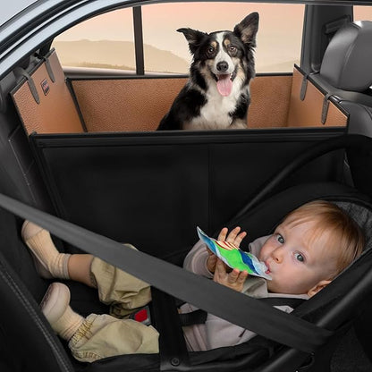 FURTIME Large Dog Car Seat, Upgraded PU Leather Back Seat Extender with Hard Bottom, Waterproof Pet Car Seat Cover for Medium Sized Dog, Pet Hammock for Cars, SUVs, Trucks, Brown
