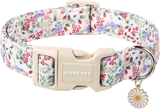 ARING PET Floral Dog Collar, Cute Purple Flower Spring Summer Pet Collars with Quick Release Buckle for Puppy Small Medium Large Boy Girl Dogs-XS