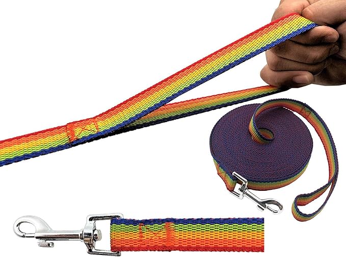 PETGOGO 15ft 20ft 30ft 40ft 50ft Long Dog/Puppy Lead Obedience Recall Training Dog Leashes for Small Medium Dogs Camping, Training, Play, or Backyard (Rainbow, 1" x 40FT)