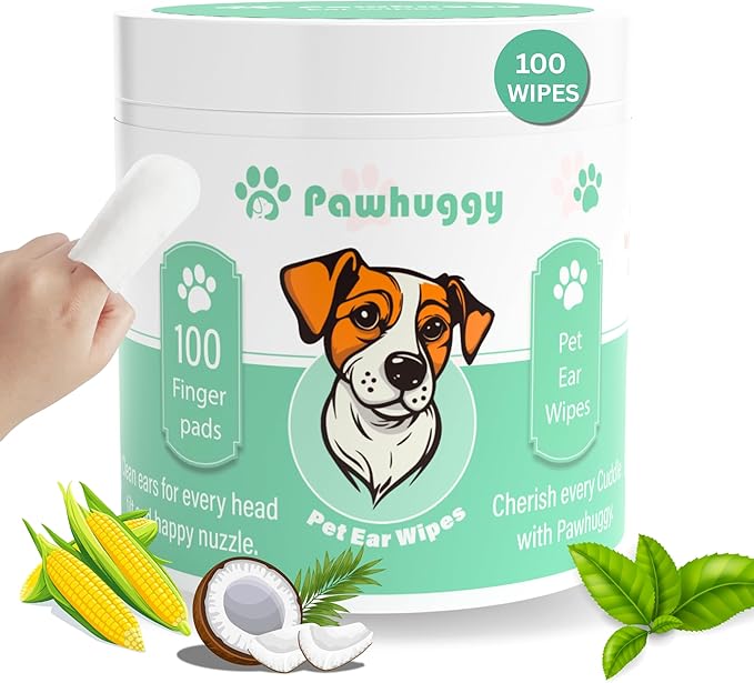 100 Finger Wipes for Pet Lovers - Pet Ear Wipes for Dogs & Cats - Ear Cleaner & Dog Ear Infection Treatment - Cleans Ears, Reduces Itching & Odor, Removes Wax, Relieves Irritation