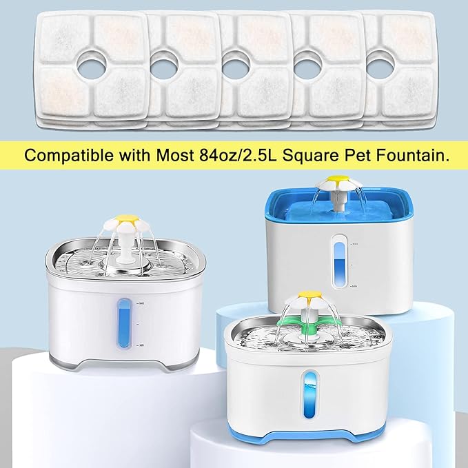 Cat Water Fountain Filters, 12 Pack Replacement Filter Fit for Top Square 84oz/2.5L Cat Pet Fountain, 3 Filtration System