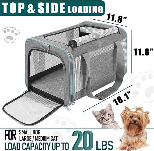 GAPZER Pet Carrier for Large Cats 20 lbs+ / Soft Sided Small Dog Travel Carriers Top Load/Collapsible Carrier Bag for Big Cat / 2 Kittens Sturdy Transport Carriers Long Trips/Medium Cats 15 pounds