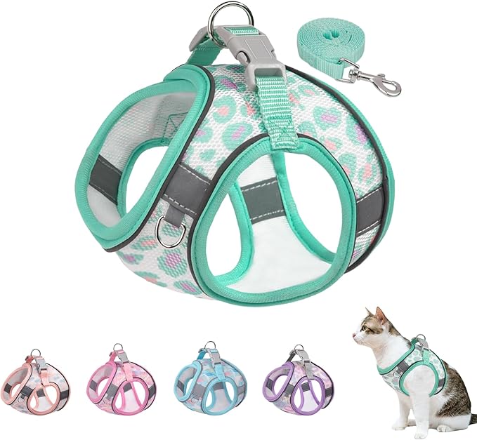 Step in Mesh Dog Harness and Leash Set - Breathable Air Mesh Reflective Escape Proof Dog Harness Vest - No Choke, Lightweight - M(Neck:12"-13.5",Chest:16"-18"), Green-2