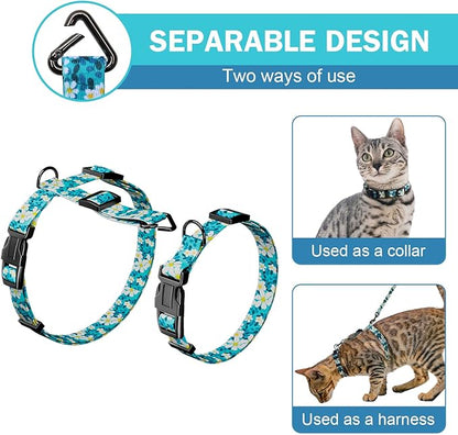 Hikiko Cat Harness and Leash Set Escape Proof Adjustable Walking Travel Cute Girl Kitten Harness for Small Medium Large Cats (Green Flower, S)