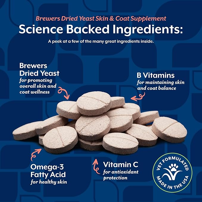 NaturVet – Brewer’s Dried Yeast Formula with Garlic Flavoring – Plus Omegas | Rich in Omega-3, 6 & 9 Fatty Acids | Fortified with B1, B2, Niacin & Vitamin C | for Dogs & Cats | 1000 Chewable Tablets