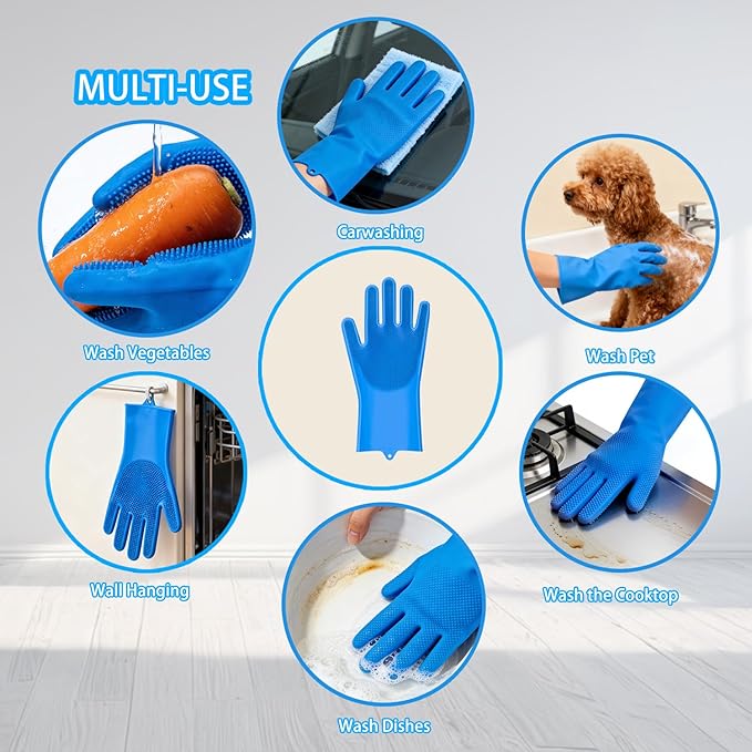 6PCS Pet Grooming Kit for Dogs, Dog Washing Gloves with High-Density Teeth, Dog Bath Brush & Silicone Heat Resistant Cleaning Gloves, Pet Hair Removal Glove for Dogs & Cats, (Navy Blue)