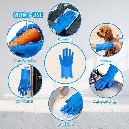6PCS Pet Grooming Kit for Dogs, Dog Washing Gloves with High-Density Teeth, Dog Bath Brush & Silicone Heat Resistant Cleaning Gloves, Pet Hair Removal Glove for Dogs & Cats, (Navy Blue)