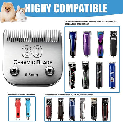 Dog Grooming Replacement Blades Compatible with Andis Dog Clipper, Dog Clipper Blades Compatible with Oster A5,Wahl KM-10 Series Dog Clipper,#30 Blades (0.5mm)