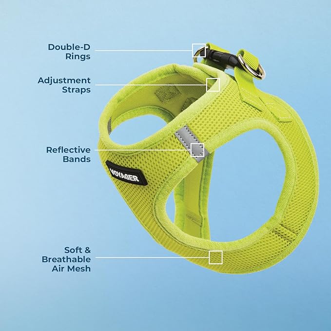 Best Pet Supplies Voyager Step-in Air Harness - All Weather Mesh, Reflective, No Pull Harness for Dogs, Cats - Secure with Hook & Loop Fastener, Buckle, Double D-Rings - Lime Green, XXS