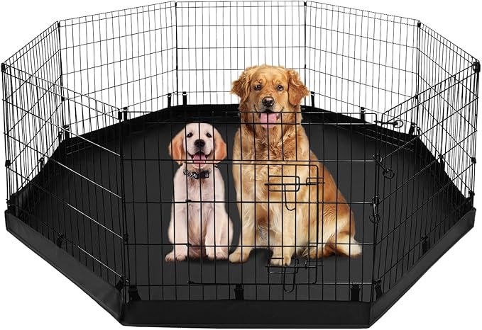 PJYuCien Dog Playpen - Metal Foldable Dog Exercise Pen, Pet Fence Puppy Crate Kennel Indoor Outdoor with 8 Panels 24”H & Bottom Pad for Small Medium Pets
