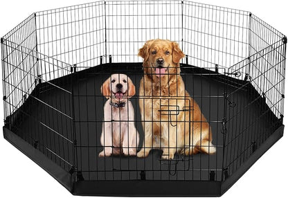PJYuCien Dog Playpen - Metal Foldable Dog Exercise Pen, Pet Fence Puppy Crate Kennel Indoor Outdoor with 8 Panels 24”H & Bottom Pad for Small Medium Pets