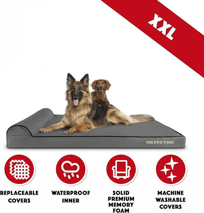 The Dog’s Bed Orthopedic Headrest Dog Bed XXL Grey/Black, Memory Foam, Pain Relief for Arthritis, Hip & Elbow Dysplasia, Post Surgery, Lameness, Waterproof Washable Cover, Veterinary Approved