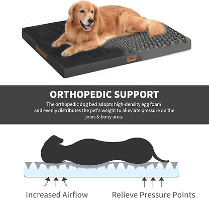 Tail Stories Orthopedic Dog Crate Bed for Extra Large Dogs, XXL Waterproof Comfort Pet Bed with Egg Crate Foam 47x29 Inch, Removable Oxford Cover, Black