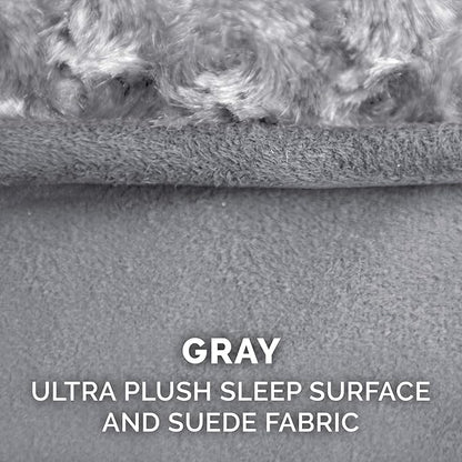 Furhaven Cooling Gel Dog Bed for Large/Medium Dogs w/ Removable Washable Cover, For Dogs Up to 38 lbs - Ultra Plush Faux Fur & Suede Luxe Lounger Contour Mattress - Gray, Large