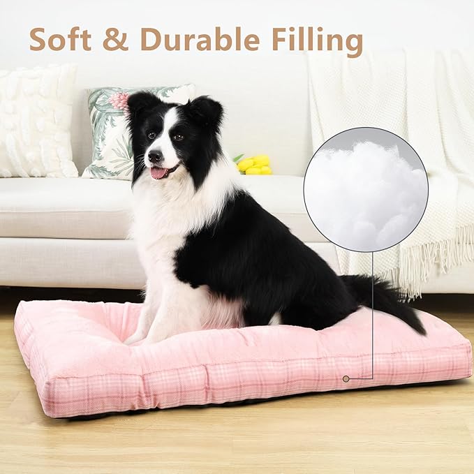 MIHIKK Washable XL Dog Bed for Extra Large Dogs with Anti-Slip Bottom, Premium Foam Pet Pad for Crate for Large Medium Small Sized Puppies, 41" x 27" Pink