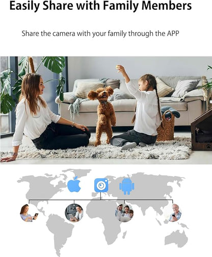 VIMTAG Indoor Pet Camera, 2.5K Dog Camera with Phone App, 360° Pan/Tilt Security Camera Indoor for Home/Nanny/Baby/Cat/Room, Dual-Band WiFi, Night Vision, Motion Tracking, 2-Way Audio, Cloud & SD Card