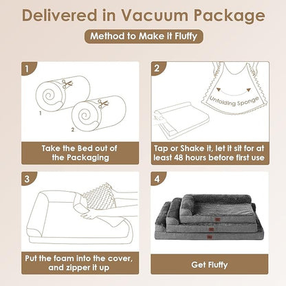 EHEYCIGA Large Dog Bed Memory Foam for Crate, Orthopedic Dog Bed Large Size Dogs with Washable Removable Cover, Waterproof Pet Sofa Couch with Nonskid Bottom, 35x22x6, Dark Grey