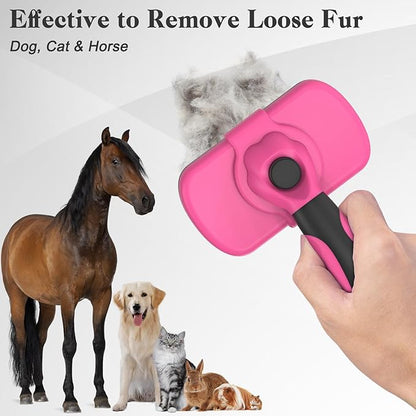 Dipoo Self-Cleaning Pet Grooming Brush - Skin-Friendly Deshedding Tool for Dogs & Cats in Pink, Removes Loose Hair and Tangles