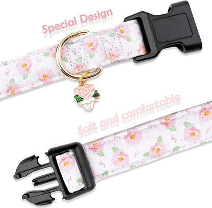 Faygarsle Floral Rose Patterned Cotton Dog Collar for Small, Medium, Large Boys Girls Dogs L