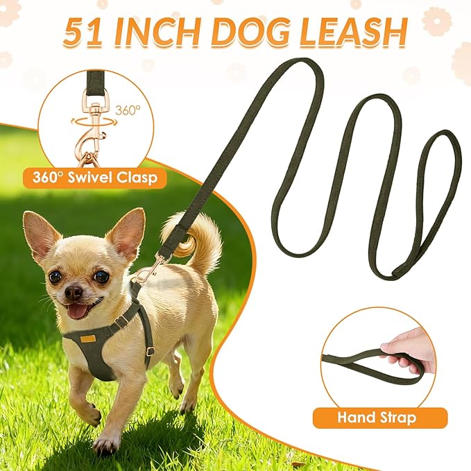 SlowTon Dog Harness Small Sized Dog - Soft XXS Dog Harness and Leash Set No Pull No Chock, Adjustable Lightweight Puppy Harness for XS Small Medium Dogs Cats (Solid Military Green, M)