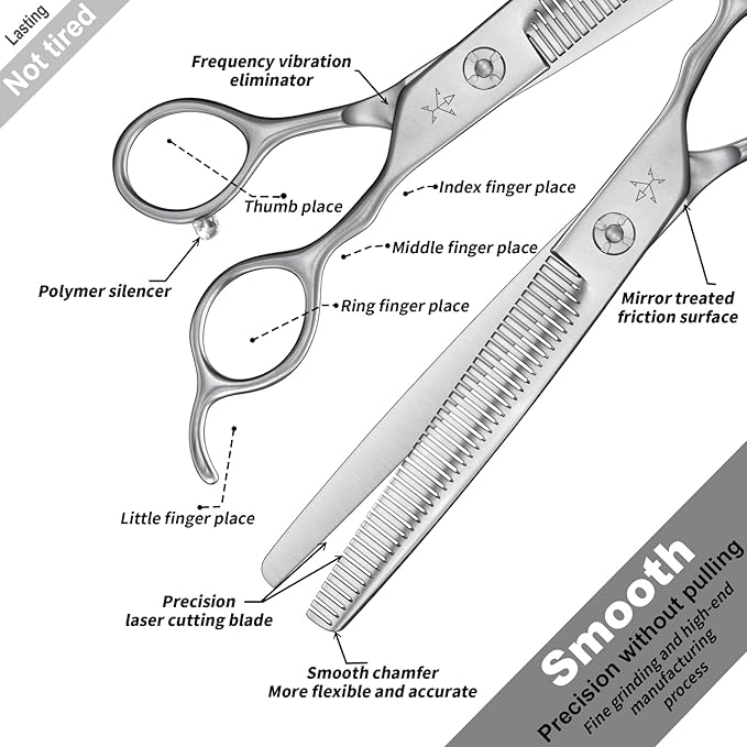 High-end Professional Dog Grooming Thinning Scissors Teeth Cutting Blending Shears Pet Texturizing Shears 7 Inch Extremely Very Sharp Stainless Steel Alloy For Cat Other Animals Groomer