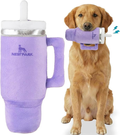 Nestpark Tumbler Cup Funny Dog Toy - Parody Plush Squeaky Crinkle Dog Toy (Orchid Purple)