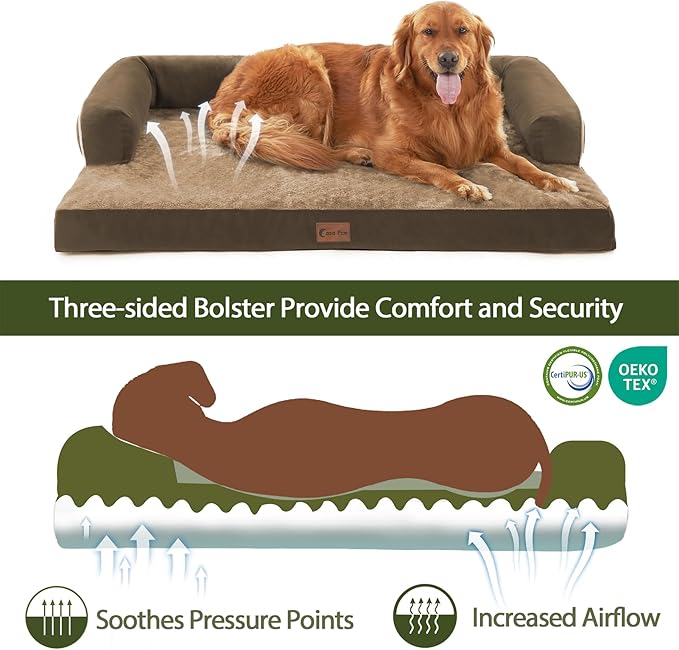 Casa Paw Orthopedic Dog Beds for Extra Large Dogs, Waterproof Egg Crate Foam XL Dog Bed with Sides 45x35Inch, Big Dogs Couch Beds with Removable Washable Cover and Nonskid Bottom, Brown