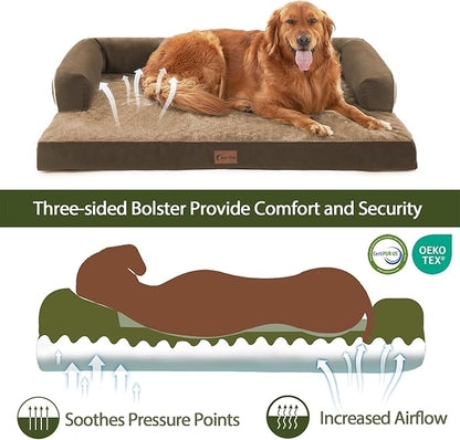 Casa Paw Orthopedic Dog Beds for Extra Large Dogs, Waterproof Egg Crate Foam XL Dog Bed with Sides 45x35Inch, Big Dogs Couch Beds with Removable Washable Cover and Nonskid Bottom, Brown