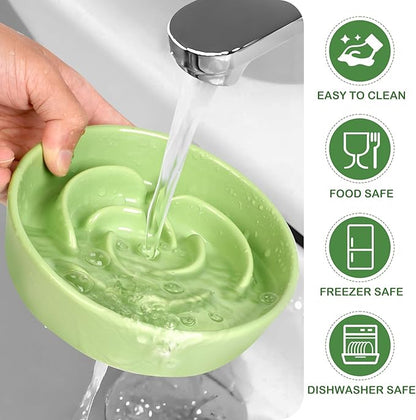 TRUVIC Ceramic Slow Feeder Dog Bowls, 1.5 Cup Puzzle Slow Feeder Bowls for Fast Eaters, Ceramic Dog Food Dish no Black Chin, Puzzle Bowl for Medium Dogs, Green